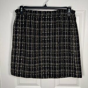 Chic‎ Black and White Checkered Mini Skirt with Gold Accents